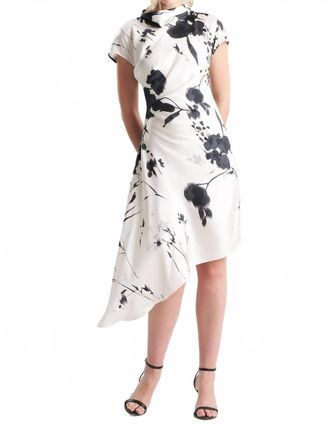 Natori Asymmetric Pleated Dress In Black/ White