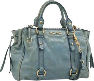 Miu Miu Pre-owned Hand Bag - Dames - Vintage Handtas - Blauw - ONE Size - Leer - Vintage