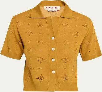 Marni Wool-Silk Openwork Short-Sleeved Shirt