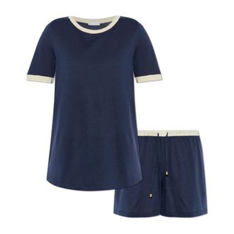 Hanro Pyjamas, female, Blue, Size: XS Laura Short-Sleeve Pajama Set