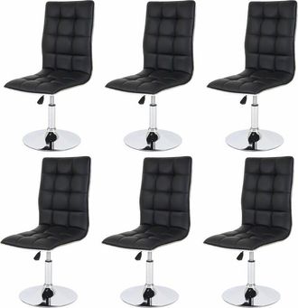 Hhg Hhg - Lote De 6 Sillas De Comedor 834, Silla Silla De Cocina, Altura Regulable Giratoria, Imitaci&oacute;n De Cuero Certificado Mvg, Negro