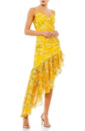 Mac Duggal Floral Ruffle Asymmetrical Hi Low Hem Dress in Yellow Multi at Nordstrom, Size 4