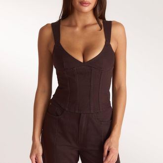 Lounge Denim corsettop - Chocolade - 36