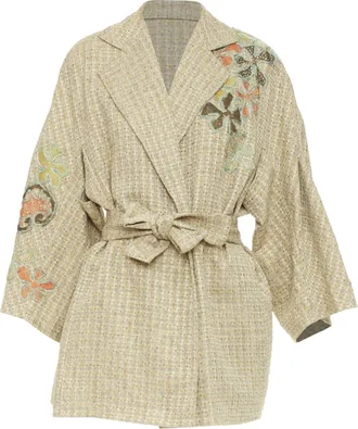 Christian Lacroix gold tweed floral embroidered wrap blazer
