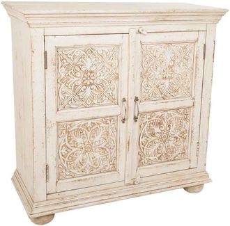 Wanderlust Deco Sala in legno intagliato con finitura artigianale beige 90x40x90h cm