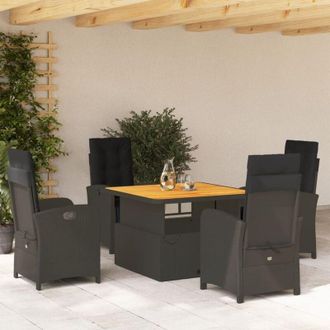 vidaXL Set De Muebles Jard&iacute;n 5 Pzas Con Cojines Rat&aacute;n Sint&eacute;tico Negro Vidaxl