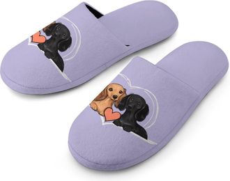 Generic Dachshund Couple Lover Warm Mens Slippers Slip On Soft Fleece House Shoes Winter Indoor Outdoor