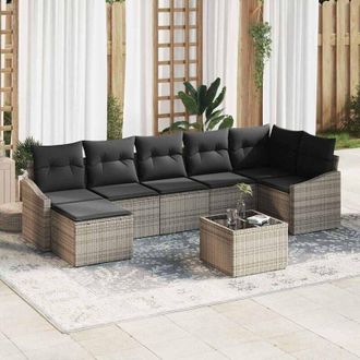 vidaXL Conjunto De Sof&aacute; De Jard&iacute;n 8 Pcs Gris Polirat&aacute;n Vidaxl