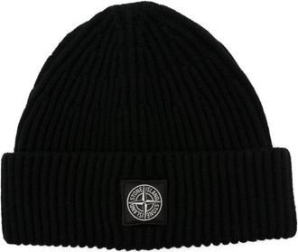 Stone Island Black Logo Beanie Hat