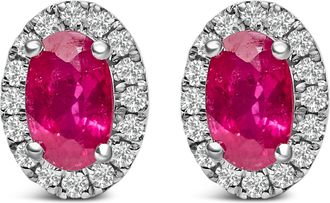 House of Brilliance 10K White Gold 5x3 MM Oval Cut Birthstone and Diamond Halo Stud Earrings