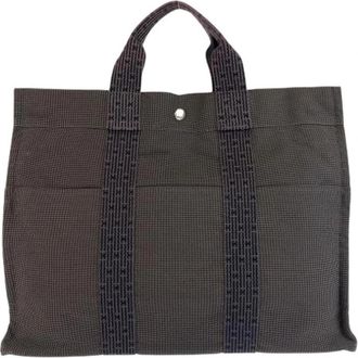 Herm&egrave;s Pre-owned Herline MM Tote Bag Grijs - Dames - Vintage Shopper - Grijs - ONE Size - Polyester - Vintage
