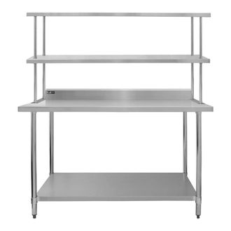MonsterShop 5ft Catering Bench With Double Over-Shelf in Silver