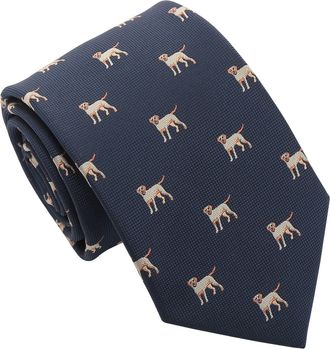 DQT Mens Embroidered Dog Print Novelty Classic Tie - Navy Labrador Retriever