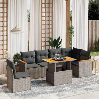 vidaXL Vidaxl - Set De Sof&aacute;s De Jard&iacute;n 7 Piezas Con Cojines Rat&aacute;n Pe Gris