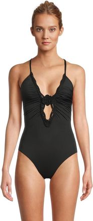 BECCA by Rebecca Virtue by Rebecca Colette Swimsuits Women Black Crochet Flower One-Piece RED326
