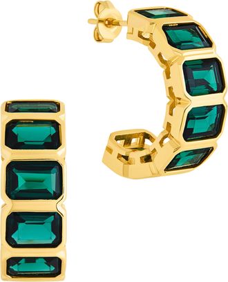 Sterling Forever Nyssa Bezel CZ Station Hoop Earrings