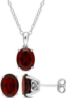 Delmar Oval Garnet Solitaire Pendant Necklace & Stud Earrings Set in Red at Nordstrom Rack