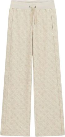 Guess Broeken, Dames, Beige, M, 4G Allover Jacquard Wijde Pijpenbroek