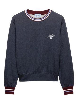 Prada logo-embroidered cotton sweatshirt - Blue