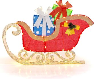 Costway Costway - Trineo De Pap&aacute; Noel, Trineo De Navidad Iluminado Con 94 Luces Led C&aacute;lidas Preiluminadas Y Estacas, Decoraci&oacute;n Navide&ntilde;a 123 X 26 X 85 Cm