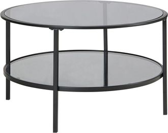 Beliani Modern Round Coffee Table Tempered Glass &oslash; 80 cm Iron Shelf Black Tellaka