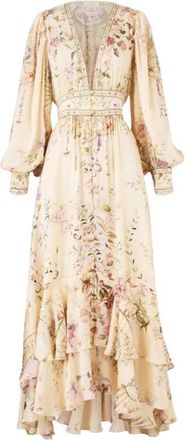 Camilla Lange jurk met knopen- Adored in Aranjuez - Dames - Maxi kleedjes - Beige - XS - Kleedjes