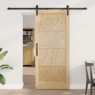 Berkfield Home Sliding Door with Hardware Set 86x198.5 cm Solid Pine Wood in Beige