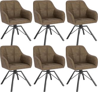 Woltu 6x Silla De Comedor Giratoria Silla De Cocina Tapizada En Cuero Sint&eacute;tico Silla Ergonomica Con Respaldo Y Brazos Para Sal&oacute;n Y Dormitorio Patas De Meta