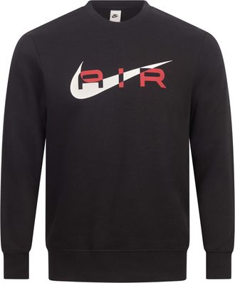 Nike Air Mens Sweatshirt Swoosh Crew Neck Fleece Lined Top FN7692 (UK, Alpha, XL, Regular, Regular, Black/University Red)
