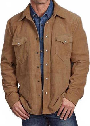 Stetson Mens Leather Suede Shirt Jacket In Tan