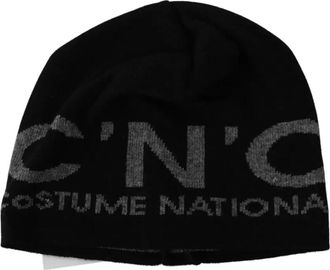 Costume National Wollen Blend Beanie Muts met Logo - unisex - Hoeden - Zwart - ONE Size - Wol - Accessoires