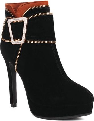 Generic Womens Fashion Platform Round Toe Stiletto Heel Ankle Boots Side Zipper Warm Winter Party Casual Dress Shoes (Black,5.5)