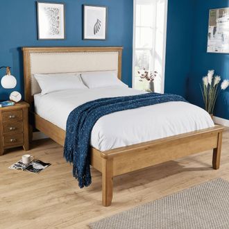 Home Source Industries Solid Wood King Size Bed Frame Wooden Slats Bedroom Smoked Oak in Brown