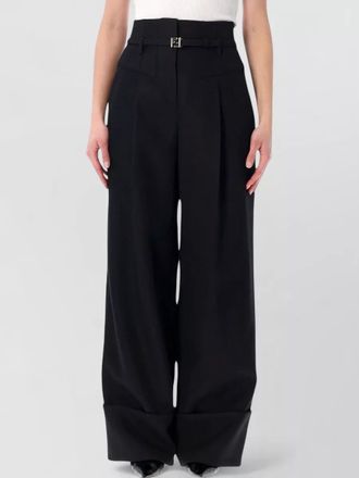 Fendi wool high-rise pleated wide-leg trousers