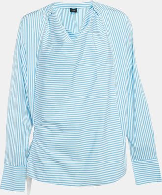 Joseph Blue Candy Stripe Cotton Arran Wrap Blouse
