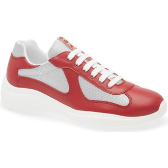 Prada Americas Cup Soft Bike Low Top Sneaker in Scarlatto/Argento at Nordstrom, Size 11.5Us