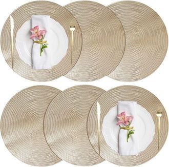 Elle Juego De 6 Manteles Individuales Redondos, Lavables, Antideslizantes, De Pvc Resistente Al Calor, Duraderos Y Resistentes A Las Manchas, 38 X 38 Cm, C