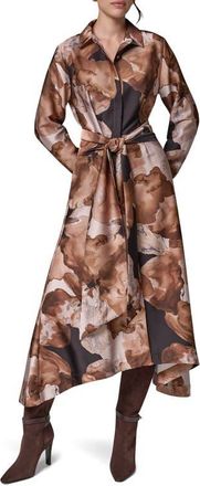 DKNY Long Sleeve Shirtdress with Tie Waist in Camel Mult at Nordstrom, Size 10