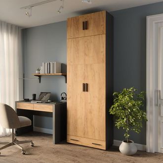 Vicco Estanter&iacute;a Para Carpetas Frank, Antracita/roble Dorado, 80 X 241.2 Cm Con Tapa De Armario Y M&oacute;dulo De Caj&oacute;n, Vicco