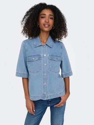 Only Jeansbluse ONLY ONLBELLE S/S SHIRT DNM GUA NOOS, Damen, Gr. XS, light blau denim, Denim/Jeans, Obermaterial: 100% Baumwolle, unifarben, regular fit h&uuml;