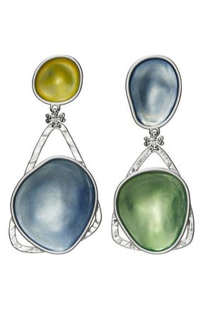 Tory Burch Brutalist Pebble Drop Earrings in Antique Tory Silver/purple/grn at Nordstrom