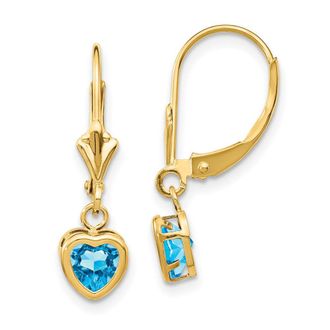 Diamond2Deal 14k Yellow Gold 5mm Heart Blue Topaz Earrings