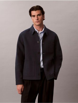 Calvin Klein Mens Double-Faced Wool Blend Chore Jacket - Blue - L
