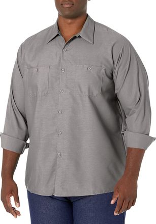 Red Kap Mens Industrial Work Shirt, Regular Fit, Long Sleeve Utility Button, Light Grey, Large