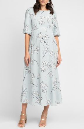 Seraphine Floral Smocked Waist Midi Maternity Dress in Green at Nordstrom, Size 2