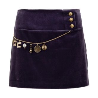 Elisabetta Franchi Gold Button Short Skirt with Charm