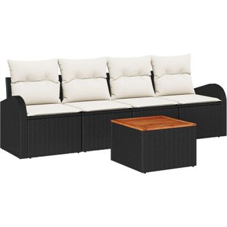 vidaXL Vidaxl - Conjunto De Sof&aacute; De Jard&iacute;n 5 Pcs Negro Polirat&aacute;n