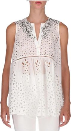 Ermanno Scervino Mouwloze Shirteropizzo Blouse - Dames - Blouses - Wit - M - Katoen - Overhemden