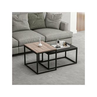 Homemania Set tavolini da salotto Leka nero e noce struttura in metallo