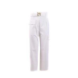Pinko Cropped Trousers, female, White, Size: S High Waisted Cargo Pants with Belt